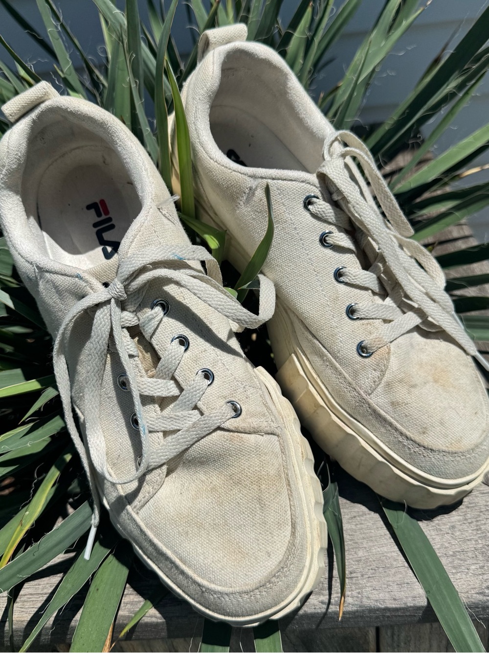 FILA Platform Low-Top Canvas Sneakers in Off-White